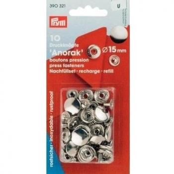 Prym Botones A Presión, Metal, Plata, 15 mm, silberfarbig, 10 Stück