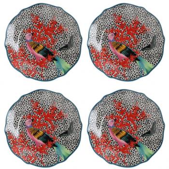 Platos Laterales de Porcelana Mikasa x Sarah Arnett, Set de 4, 19cm - Mezclados y Juego de 4 Vasos Medidores KitchenAid - Gris Carbón
