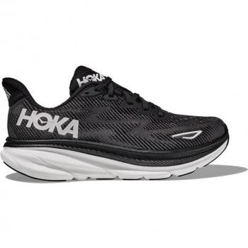 Hoka Men's Clifton 9 Road Running Shoes - Wide Size: UK 9.5, Colour: Black/White