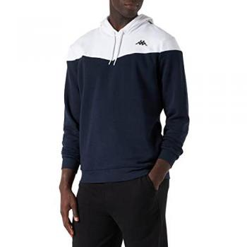 Sudadera Hombre Kappa Elaxum, Felpa con Capucha, Color Negro y Blanco, Talla S