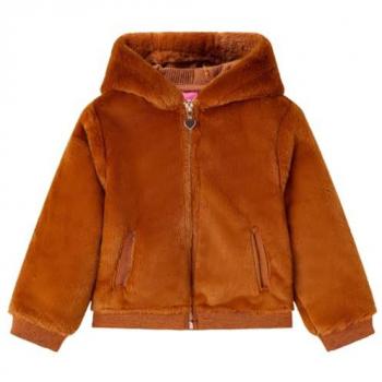 Chaqueta con Capucha Infantil Ropa de Niños Pelo Sintético Color Coñac 128