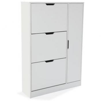 Cómoda Cajonera Versa Otara de Estilo Industrial, Zapatero y Almacenaje en Madera Blanco, Medidas 117 x 23,5 x 80 cm