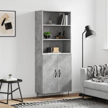 Aparador alto de madera contrachapada gris hormigón 69,5x34x180 cm con 2 puertas, mueble de almacenaje para salón, buffet y armario auxiliar