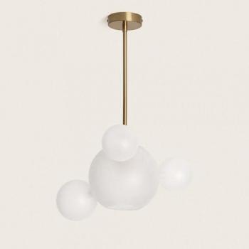 Lámpara Colgante LED de Metal y Cristal Ludmila Blanco-Dorado para Decoración de Salón y Dormitorio