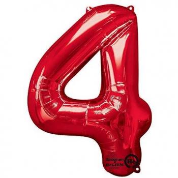 ToyCentre Amscan 26/66 x 34/86 cm Number 4 Super Shape Foil Balloon, Red