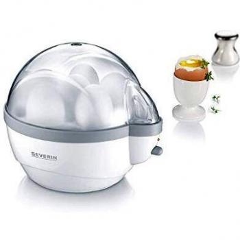 SEVERIN EK 3051 Cuecehuevos, incluye vaso de medida con punzón para huevos, 6 huevos, señal de aviso, blanco/gris