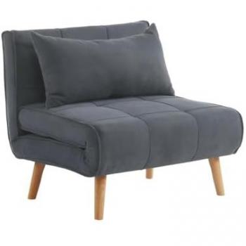 Sillón cama XL de tela CHILA - Gris - Estilo escandinavo - Couchage 1 persona
