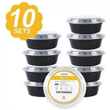 [10 unidades] redondo Bento cajas de almuerzo de contenedores de almacenamiento de alimentos con tapas herméticas por Lagute, sin BPA reutilizable y lavavajillas y microondas apilable, 32 oz
