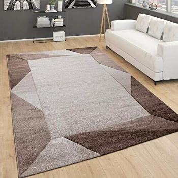 Alfombra De Salón Moderna Pelo Corto con Ribetes Y Motivo Geométrico 3D, tamaño:240x330 cm, Color:Marrón