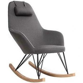 Poltrona relax mecedora de tejido gris antracita con patas de metal y fresno JHENE