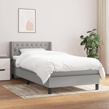 Estructura de cama box spring con colchón de muelles gris claro 100x200 cm tela