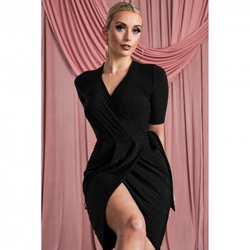 Goddiva Short Sleeve Wrap Midi Dress - Black - Size 16 UK