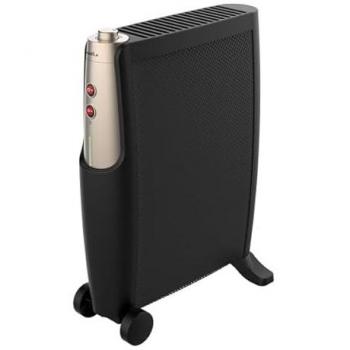 Radiador de Mica Imperial 2000W Negro/Oro con 2 Elementos, 2 Potencias, Termostato Regulable y Sistema Antivuelco - Diseño Elegante y Fácil Transporte con Ruedas (66x48