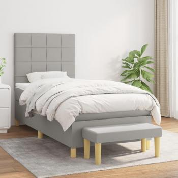 Cama box spring de muelles con colchón gris claro 100x200 cm Tela