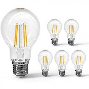 Bombilla LED Filamento E27 8W (equivalente a 69W), 950 Lúmenes, Luz Cálida 2700K, Ángulo de Apertura 360°, Pack de 5 uds