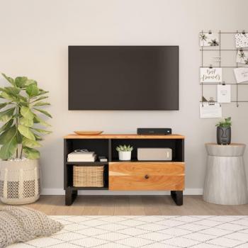 Mueble de TV de madera de acacia y madera de ingeniería 80x33x46 cm, color marrón, para salón, ideal como mueble televisor o mesa de TV