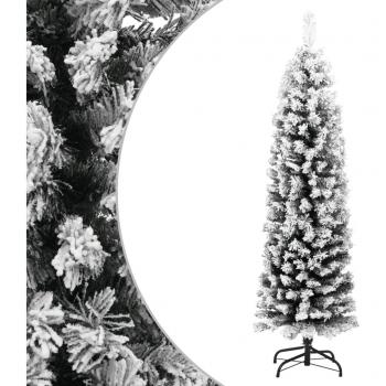 Slim Artificial Christmas Tree with Flocked Snow Green 150 cm PVC