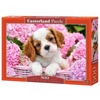 Puzzle Castorland 500 Piezas - Cachorro en Flores Rosadas