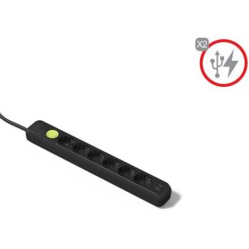 Regleta de 6 Tomas TT con Cable de 1,5M, Interruptor y 2 Puertos USB, Color Negro, Modelo 2636-N FAMATEL
