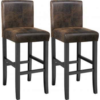 Taburete de bar Tectake de poli piel con patas de madera maciza, lacado en brillo, ergonómico para confort óptimo y adecuado para espacios prolongados, acabado superior en color marrón antiguo