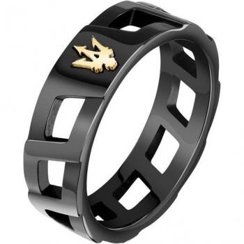 Maserati Anillo de Hombre de Acero, IP Negro y IP Oro Amarillo, Colección Iconic - JM334AVD51