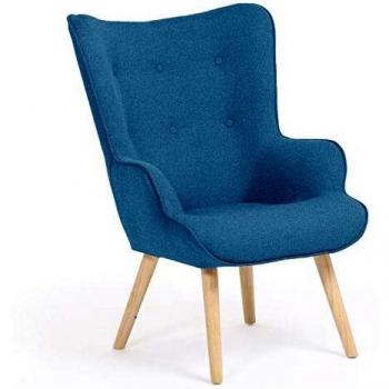 Sillón escandinavo IVAR de tela azul pato con reposabrazos moderno