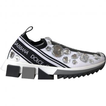 Dolce & Gabbana White Sorrento Crystal Sneakers Shoes - EU38/US7.5