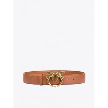 Love Birds Camel Leather Belt for Women - PINKO XS Size