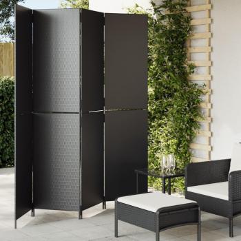 Biombo divisor de habitación de 4 paneles en ratán sintético negro