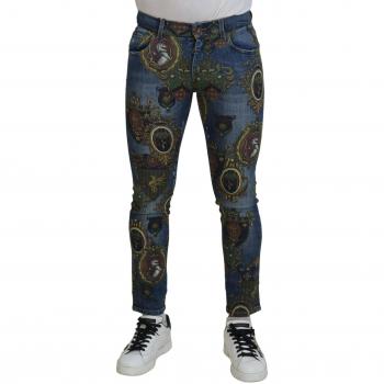 Dolce & Gabbana Blue Medal Print Slim Fit Cotton Jeans - IT44 | XS