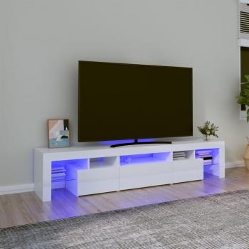 Mueble de TV con luces LED 200x36,5x40 cm blanco brillante