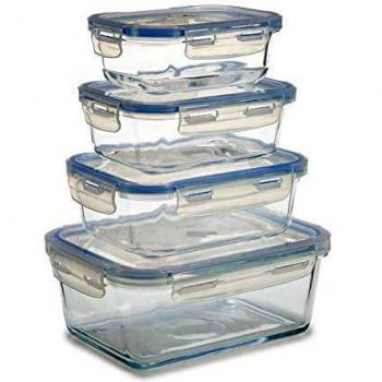 TU TENDENCIA ÚNICA Set de 4 fiambreras apilables de Cristal y Tapa de plástico translucido. Cierre hermético. Varias capacidades