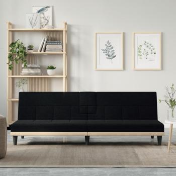 Black Fabric Sofa Bed with Cup Holders