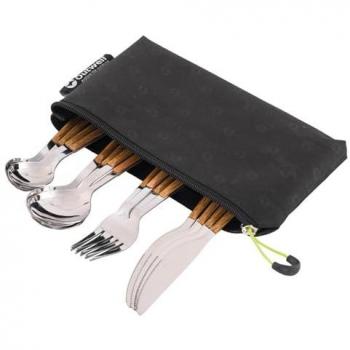 Juego de cubiertos Outwell Pouch Cutlery Set Deluxe, tipo: cubiertos para montaña, características: color marrón, tamaño único, diseño de lujo, incluye cuchillo, tenedor y cuchara