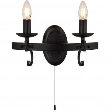 Aplique de pared Cartwheel Acero dulce Negro mate 2 bombillas 18cm