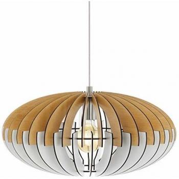 Lámpara Colgante Vintage Eglo Sotos Níquel Mate 1 Bombilla E27 50cm de Acero y Madera