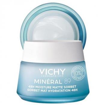 Vichy Mineral 89 48H Moisture Matte Sorbet 50ml - Non-Greasy, Fragrance-Free, Suitable for Combination to Oily Skin