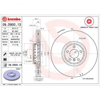 Disco de freno BREMBO 09.D900.13, ventilado, altamente carbonizado, dos piezas, con tornillos, compatible con BMW X6 y X5