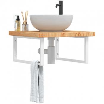 Estante de lavabo de pared de acero y madera maciza de roble Vidaxl Marrón
