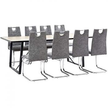 vidaXL Juego de Comedor 9 Piezas de Cuero Sintético Mobiliario Decoración Interior Casa Hogar Robusto Duradero Resistente Funcional Práctico Útil Gris