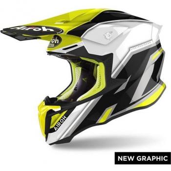 Airoh Casco Motocross Twist 2.0 Shaken Amarillo, Blanco Adulto