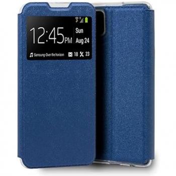 Funda tipo libro con ventana azul para Samsung Galaxy A12 (modelo A125), material polipiel, diseño liso