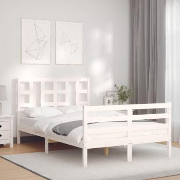 Cama de matrimonio con cabecero blanco pequeño en madera maciza