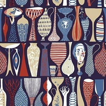 Stig Lindberg 1760 – Papel pintado diferentes Jarrones en beige, azul, color rojo oscuro y blanco a schwarzblau