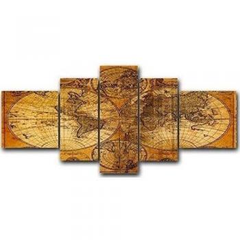 DekoArte 67 - Cuadros Modernos Impresión de Imagen Artística Digitalizada | Lienzo Decorativo Para Tu Salón o Dormitorio | Estilo Mapamundi Mapa del Mundo Antiguo | 5 Piezas 180x85cm XXL