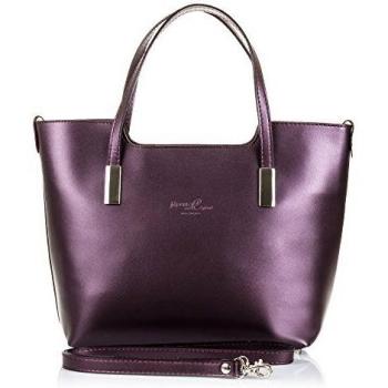 FIRENZE ARTEGIANI.Bolso Tote de Mujer Piel auténtica.Bolso Cuero Genuino,Piel Ruga Metalizado Lujo.Bandolera Piel. Made IN Italy. Vera Pelle Italiana. 37x27x10 cm. Color: Morado