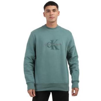 Calvin Klein Men's Chenille Crew Sweatshirt with Monogram - Green, Size S