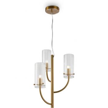 Lámpara de Techo Colgante Clásica Maytoni Arco con 3 Pantallas de Cristal y Brazo Multi Luces en Latón G9
