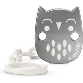 Suavinex Broche Pinza Premium Cadena Sujetachupetes Efecto Metalizado Mate Búho Gris +0 Meses 1 Unidad