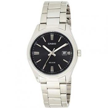 Casio - 1302D 1A1 MTP-Classic-Men's Watch Analogue Quartz Black Dial Steel Strap Grey